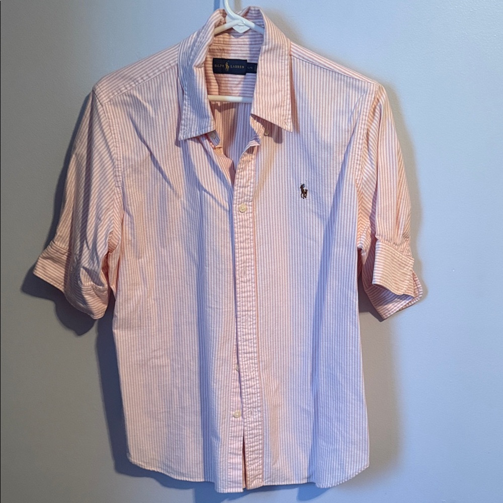 Ralph Lauren Men's Light Pink Striped Button Down Shirt